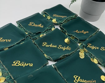 Personalized luxury Halay Mendili golden script dance towels Dügün wedding engagement Kina Mendil