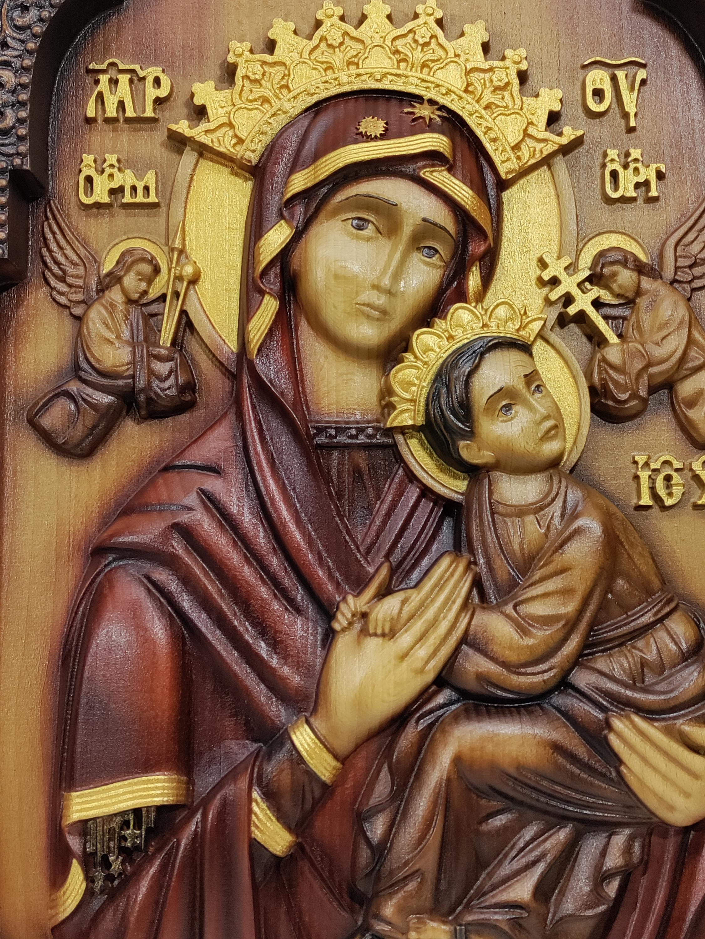 Our Lady of Perpetual Help Wooden Icon, Carved Virgin Mary With Jesus ...