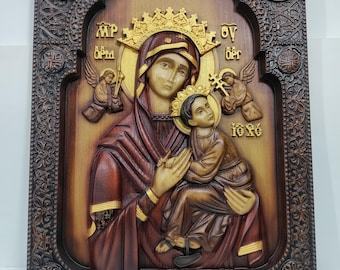 Wood Icon: Our Lady of Perpetual Help Bas-Relief (16.93x13.38in)