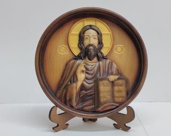 Icono de Jesucristo Pantocrator Icono ortodoxo hecho a mano Regalo religioso cristiano Arte mural bizantino 5,90 pulgadas