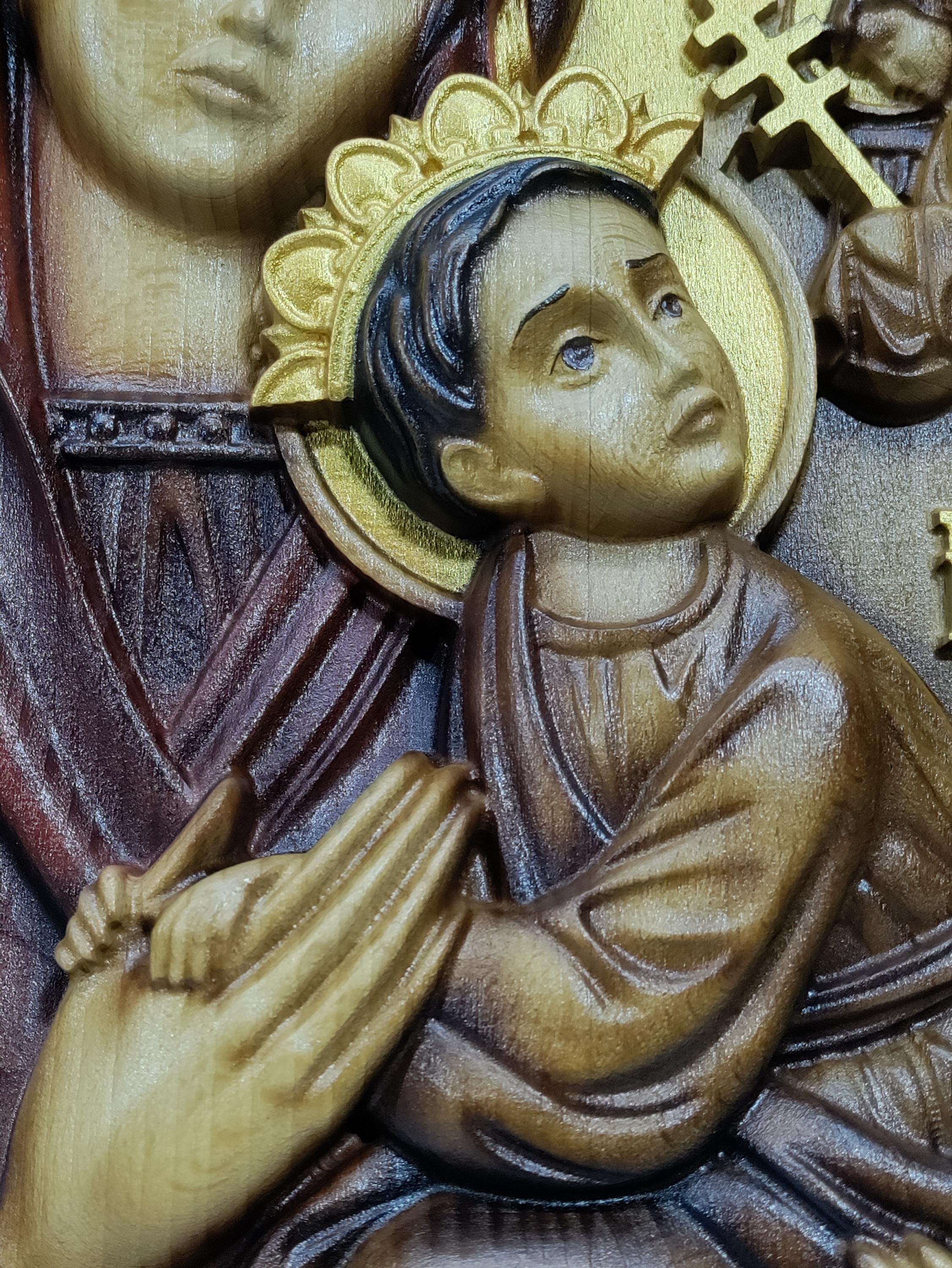 Our Lady of Perpetual Help Wooden Icon, Carved Virgin Mary With Jesus ...