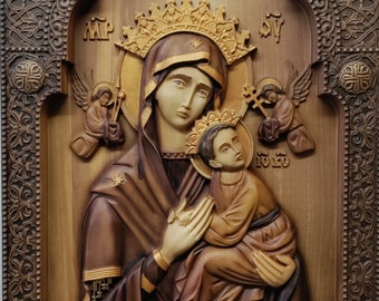 Icon of "Our Lady of Perpetual Help", icon carved from wood, icons, picture, bas-relief, religion, personalized gift  FREE SHIPPING