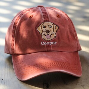 Embroidered Custom Pet Portrait Vintage Washed Hat, Personalized Dog Portrait Hat, Dog Face, Cat Face, Custom Dog Hat, Gift For Dog Mom