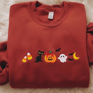 Embroidered Coquette Halloween Icon Crewneck Sweatshirt, Cozy Fall Vibe, Pumpkin Spice, Cute Autumn Sweatshirt, Autumn Apparel, Gift for Her