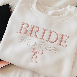 Embroidered Custom Bride Bridesmaid Sweatshirt, Bridal Party Gift, Wedding Day Getting Ready, Bachelorette Merch, Group Matching Hoodie