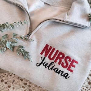 Embroidered Custom Nurse Quarter Zip Pullover, Personalized RN Zip-Up, RN LPN Pullover, Personalized Nurse Name Gift, Medical Uniform