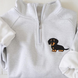 Embroidered Dachshund Quarter zip Sweatshirt, Weenie Mom Sweatshirt, Gift for Dachshund Lover, Funny Dachshund Owner Gift, Wiener Dog Mom