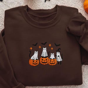 Halloween Cute Black Cat Ghost Sweatshirt, Halloween Pumpkin Sweatshirt, Fall Sweatshirt For Cat Mom, Halloween Cat Hoodie, Spooky Season