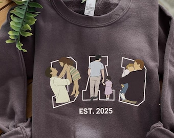 Embroidered Custom Dad Sweatshirt With Photo, Custom PAPA Embroidered Shirt, Portrait From Photo Embroidered Shirt, Custom Father's Day Gift