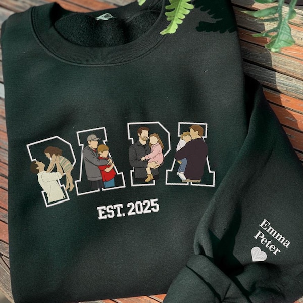 Sudadera con capucha personalizada bordada para papá con foto del niño, sudadera bordada a medida, camiseta conmemorativa para papá, regalo personalizado para el Día del Padre
