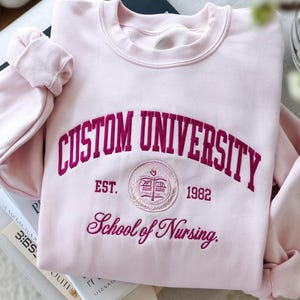 Embroidered Custom College Sweatshirt, Embroidered Personalized Logo University Sweatshirt, College Hoodie, Graduation Gift For Friend
