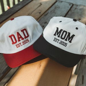 Embroidered Mom & Dad Personalize Date Matching Vintage Baseball Trucker Hat, Gift For New Dad Mom, Pregnancy Announcement, Fathers Day Gift