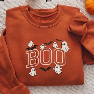Embroidered Halloween Boo Sweatshirt, Halloween Sweatshirt, Boo Sweatshirt, Embroidered Halloween Party Outfit, Embroidered Spooky Hoodie