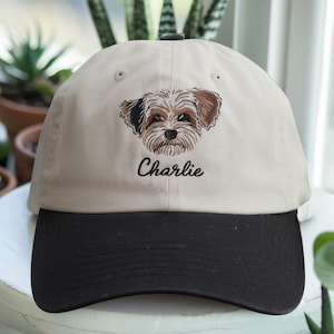 Embroidered Custom Pet Using Pet Photo 2-Toned Baseball Hat, Custom Pet Cap With Name, Gift For Pet Lover, Cat Mom Hat, Cat Portrait Hat