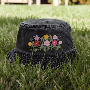 Embroidered Floral Bucket Hat, Wildflowers Hat, Gift Vacation Travel Beach Bucket Hat, Summer Women Hat, Gardener Bucket Hat, Gift For Mom