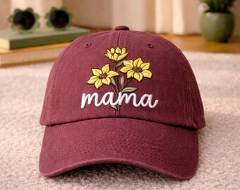 Embroidered Sunflower Mama Hat, Vintage Hat, Mother's Day Gift, Mama Appreciation Gift, Custom Embroidered 3D Text Hat, Embroidery Logo Hat