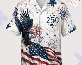 250 Years Of Freedom Hawaiian Shirt, Matching Aloha Shirt, 1776-2026 America Button Up, 4th July Family Outfit, USA Independence Day Shirt