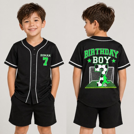 Birthday Boy Soccer Jersey Custom Name Number, Personalized Kids Soccer Outfit Set, Age 7 Birthday Shirt, Boys Sports Party Outfit Gift Idea