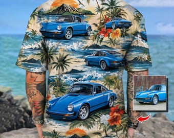 Custom Photo Car Hawaiian Shirt, Upload Your Classic Car Photo Shirt, Personalized Vintage Car Aloha Shirt, Tropical Beach Car Shirt Gift