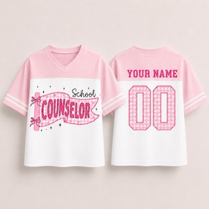 Personalized School Counselor Mesh Jersey, Custom Counselor Shirt, Back to School Mesh Jersey, Name & Number Teacher Tee, Teacher Shirt Pink