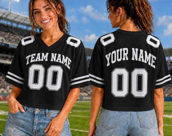 Personalized Women Football Crop Jersey, Custom Team Name Number Shirt, Game Day V-Neck Jersey, Football Mom Fan Outfit, Football Jersey