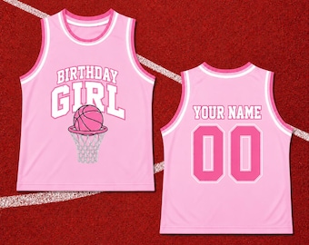 Personalized Birthday Girl Basketball Jersey, Custom Pink Birthday Basketball Shirt, Girls Sports Party Tank Top Gift Basketball Birthday