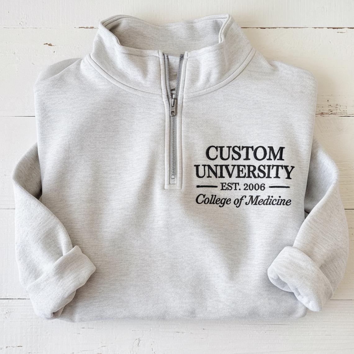 Sweat-shirt universitaire personnalisé brodé avec fermeture éclair, Sweat-shirt universitaire personnalisé, Sweat-shirt universitaire, Sweat-shirt avec logo personnalisé