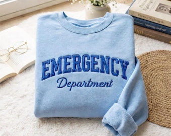 Embroidered ER Nurse Gingham Applique Sweatshirt, Emergency Department Tee, Nurse Applique Shirt, Emergency Room Gift, ED Nurse Gift