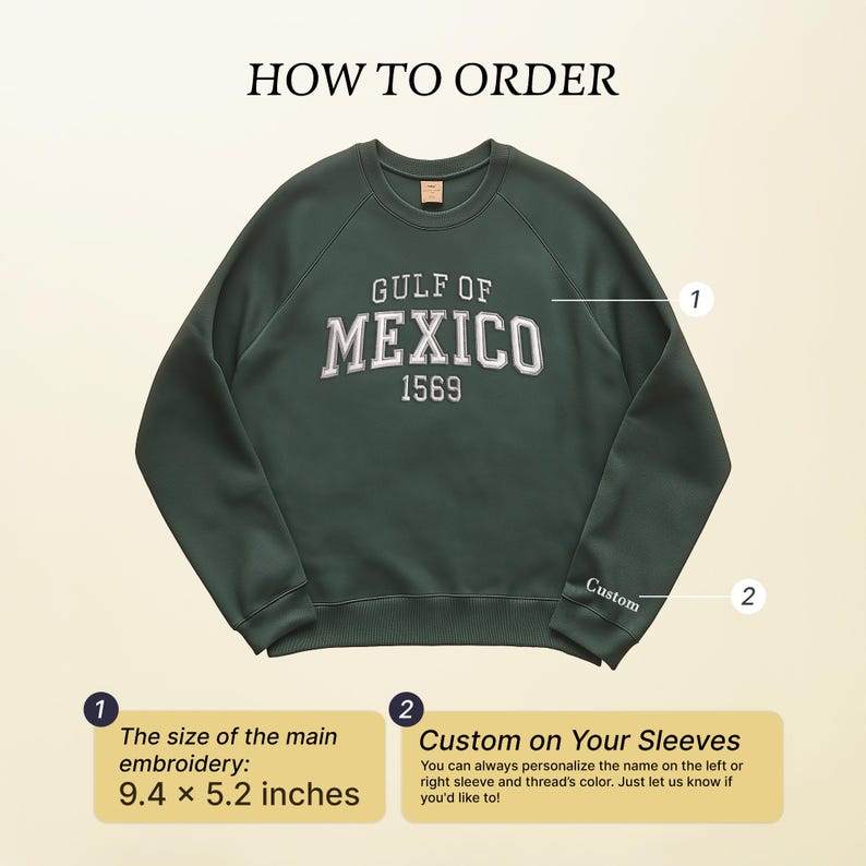 Embroidered Gulf of Mexico sweatshirt, Gulf Coast Shirt, Mexican Beach Crewneck, Gulf of Mexico Gift image 3