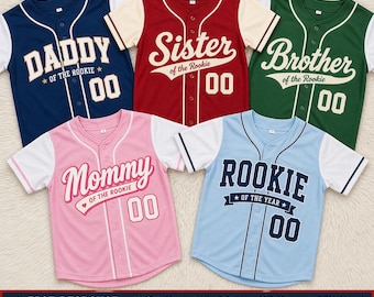 Maillot de baseball recrue avec nom personnalisé, Maillot de recrue personnalisé, Tenues assorties pour la famille, Maillot de l'équipe de la recrue de l'année, Agencement familial