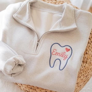 Embroidered Dental Hygienist Quarter Zip Pullover, Personalized Dental Assistant Gift, Customized Orthodontist Shirt, Dental Office Wear