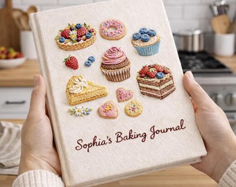 Personalized Hand Embroidered Baking Journal Book, Custom Name Cookbook Journal Floral Kitchen Notebook Gift for Baker Home Chef Keepsake