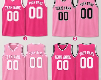Personalized Pink Basketball Jersey, Custom Team Name Sleeveless Jersey, Women's Sports Tank Top, Custom Name Number Shirt, Pink Girl Shirt