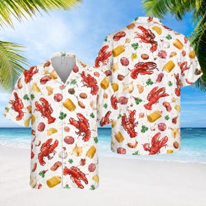 Personalized Seafood Boil Hawaiian Shirt, Lobster Corn Garlic Aloha Shirt, Crawfish Boil Summer Shirt, Beach Vacation BBQ Party Shirt