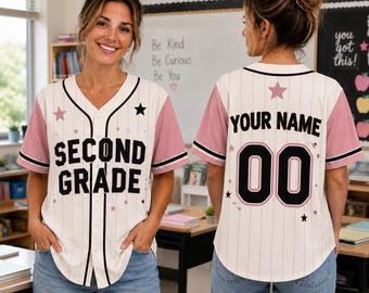 Custom Second Grade Teacher Baseball Jersey, Personalized Back to School Shirt, Teacher Name Jersey, Classroom Team Uniform Gift Teacher