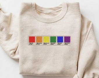 Embroidered Minimalist Pride Color Palette Sweatshirt, Subtle Gay Pride Sweater, Rainbow Pantone Style Sweater, LGBTQ+ Pride  Gay Apparel
