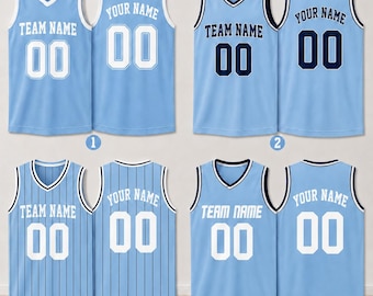 Personalized Light Blue Basketball Jersey, Custom Team Name Number Jersey, Sleeveless Sports Tank Top, Custom Basketball Uniform Family