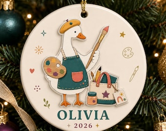 Personalized Goose Artist 2 Layer Ceramic Ornament, Custom Name Painter Christmas Keepsake, Art Teacher Creative Holiday Gift for Her 2026
