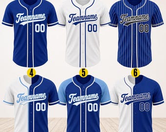 Maillot de baseball bleu personnalisé, chemise personnalisée avec numéro de nom, uniforme d'équipe, cadeau de chemise boutonnée style baseball, chemise assortie d'équipe de baseball
