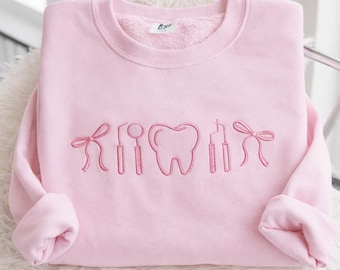 Embroidered Dental Icons Sweatshirt, Dental Hygienist Icon Shirt, Dental Graduation Gift, Dental Hygienist Coquette Shirts, RDH Gifts