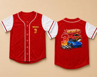 Custom Car Birthday Boy Jersey,Car Birthday Boy Party Shirt Birthday Boy Family Baseball Jersey, Race Car Birthday Shirt ,Racing Boy Toddler