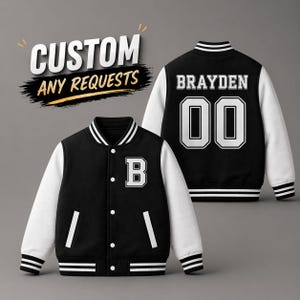 Custom Kids Youth Varsity Jacket, Kids Sport Jacket, Name Varsity, Number Varsity, Personalised Unisex Varsity Baseball Jacket, Name Jacket