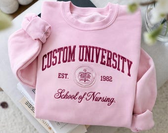 Embroidered Custom College Sweatshirt, Embroidered Personalized Logo University Sweatshirt, College Hoodie, Graduation Gift For Friend