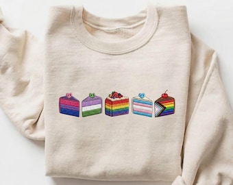 Embroidered LGBT Birthday Cake Sweatshirt, LGBT Pride Sweater, Pride Month, Pride Gift Sweatshirt, Pride Flag, Gifts For Gay Sweater