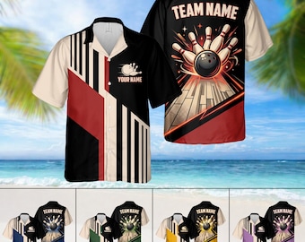 Chemise hawaïenne de bowling rétro personnalisée, chemise boutonnée avec nom personnalisé, chemise de l'équipe de bowling assortie, cadeau pour amateur de bowling, chemises melon