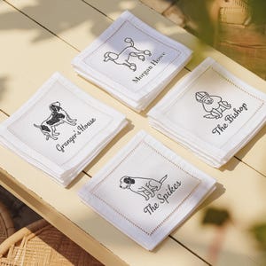Personalized Dog Breed With Name Cocktail Napkins, Custom Linen Cocktail Napkins, Custom Embroidered Linen Cocktail Napkins For Dog Moms