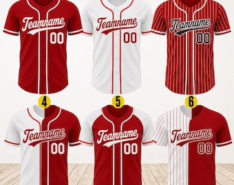 Maillot de baseball rouge personnalisé, chemise personnalisée avec numéro de nom, uniforme d'équipe, cadeau de chemise boutonnée style baseball, chemise assortie d'équipe de baseball