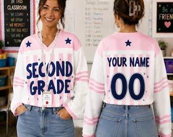 Personalized Custom Grade Teacher Hockey Jersey, Back to School Teacher Shirt, Custom Name & Number School Spirit Jersey Gift Teacher Shirt