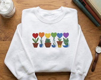 Embroidered Plant LGBTQ Pride Sweatshirt, Queer Pride Sweater, Cute Pride Sweater, LGBTQ Ally, Subtle Pride, Queer Gift Plant Lover Shirt