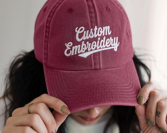 Embroidered Custom Text Pigment Dyed Hat, Personalized Dad Cap , Embroidery Logo Hat , Gift For New Dad Mom, Gift For Bride, Bachelorette